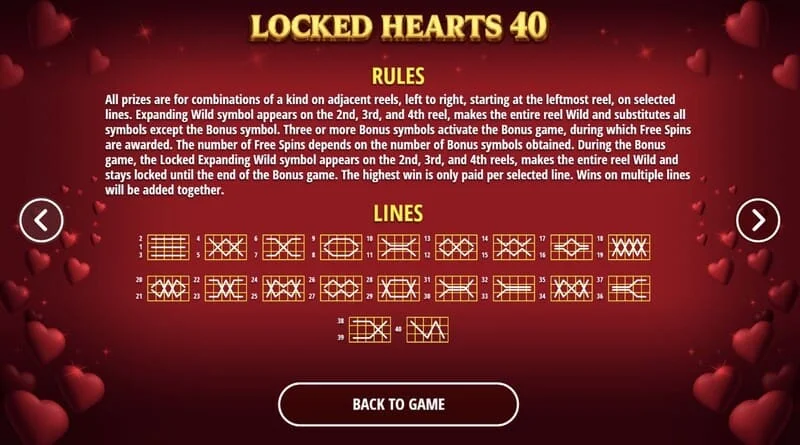 Locked Hearts 40 – võiduliinid rullidel